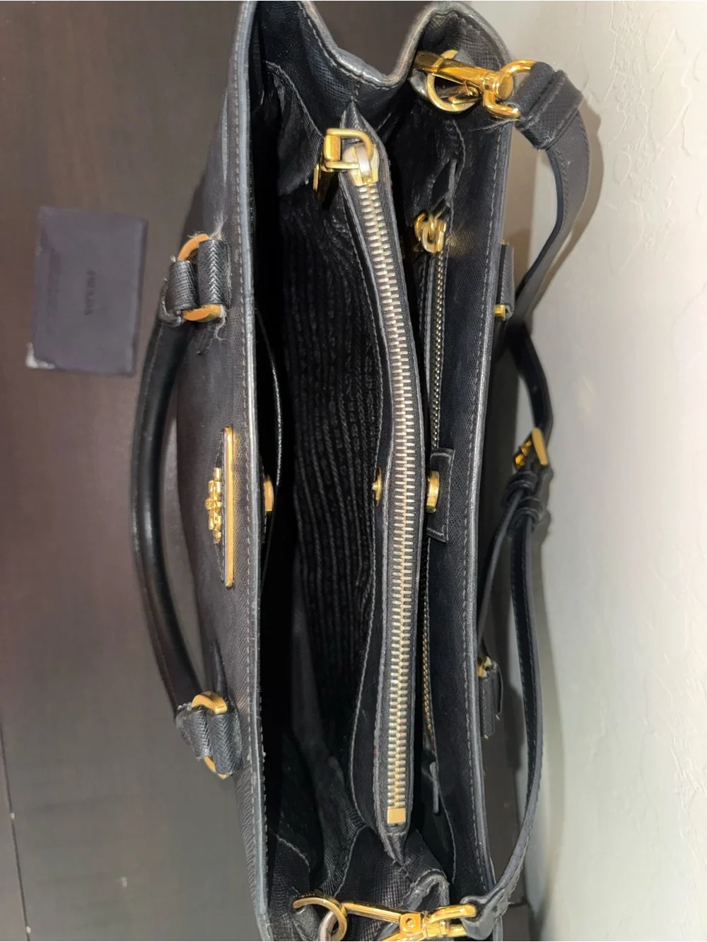 Prada Black Saffiano Leather Satchel with Gold Hardware